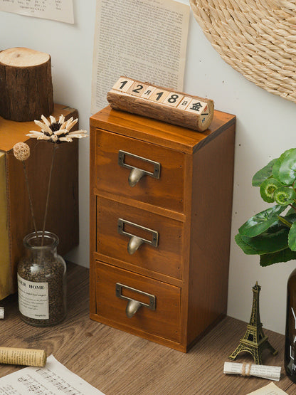 Retro Small Three Layers Wooden Organizer Storage Drawer