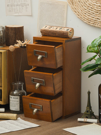 Retro Small Three Layers Wooden Organizer Storage Drawer