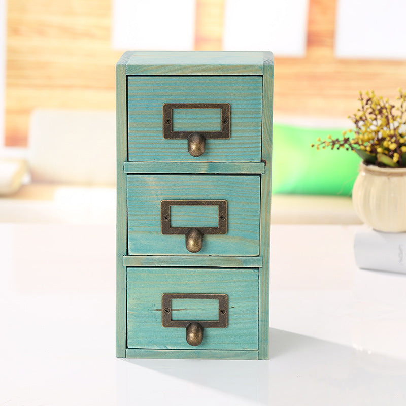 Retro Small Three Layers Wooden Organizer Storage Drawer