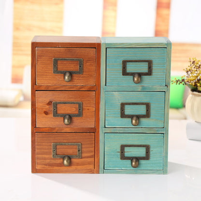 Retro Small Three Layers Wooden Organizer Storage Drawer