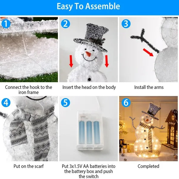 LED Christmas Holiday Snowman Decoration Light Collapsible Battery Operated