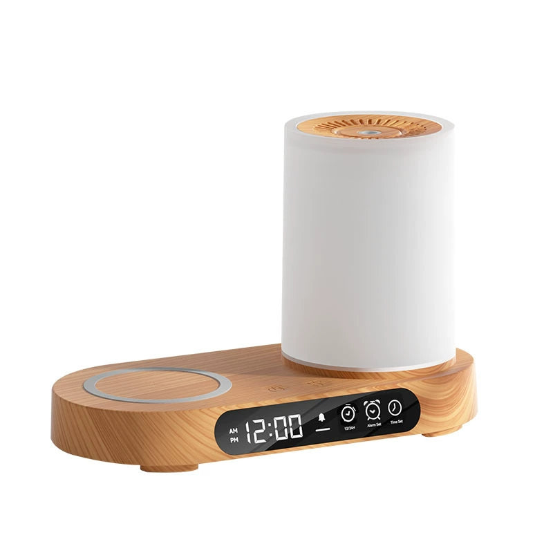 Nano Aroma Diffuser Humidifier with Wireless Phone Charger Clock Bluetooth Audio for Bedroom