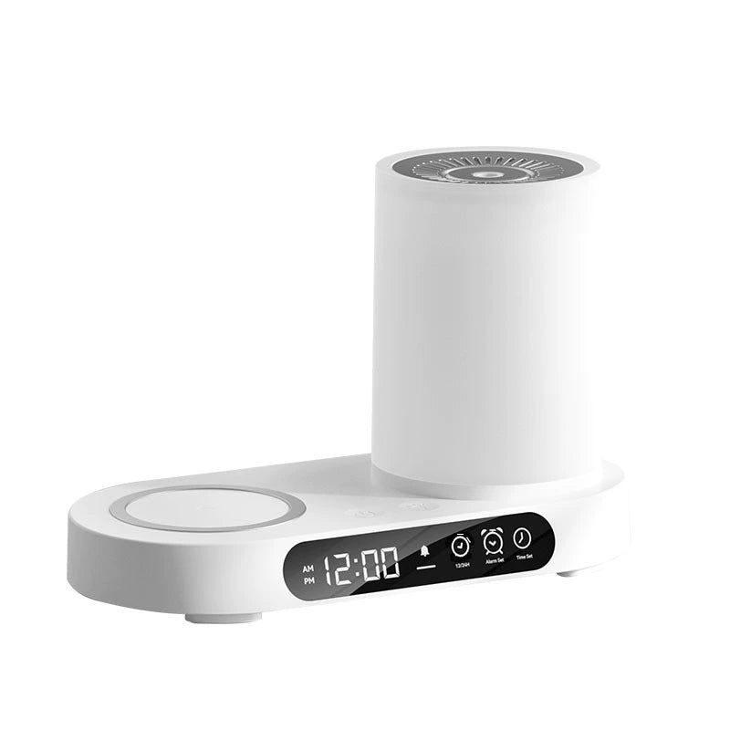 Nano Aroma Diffuser Humidifier with Wireless Phone Charger Clock Bluetooth Audio for Bedroom