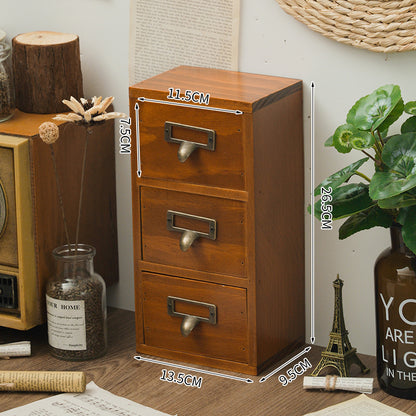 Retro Small Three Layers Wooden Organizer Storage Drawer