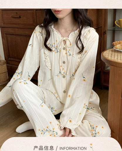 Spring Long Sleeve Cotton Print Pajama Sets