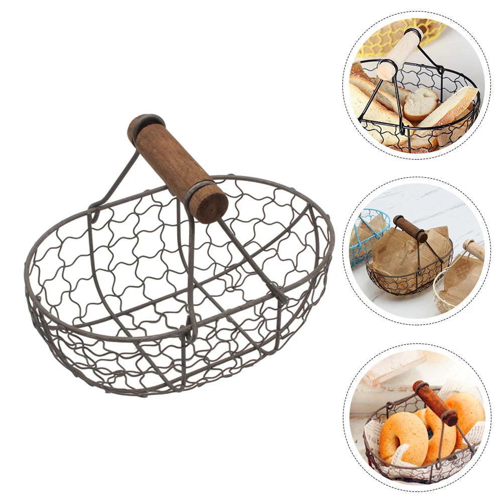 Metal Wire Basket with Handle - Egg, Fruit, Bread, and Vegetable Storage Container