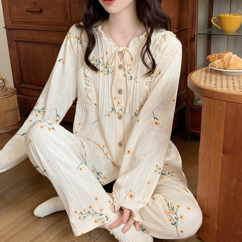 Spring Long Sleeve Cotton Print Pajama Sets