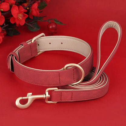 Soft Padded Dog Collar Leash Set PU Leather Pet Dog Collars Necklace With Walking Lead Rope Adjustable For Small Medium Dogs