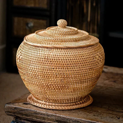 Handwoven Rattan Storage Box with Lid