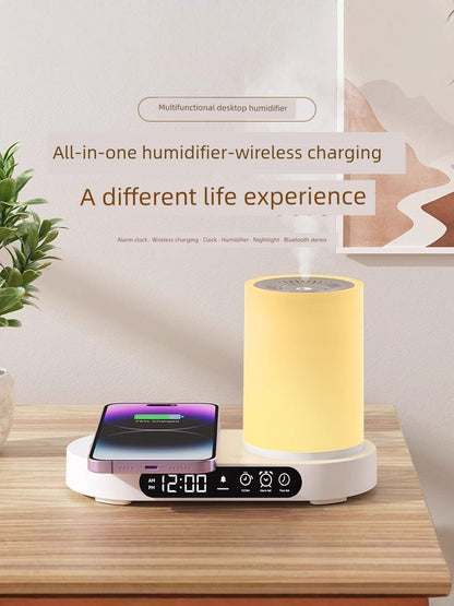 Nano Aroma Diffuser Humidifier with Wireless Phone Charger Clock Bluetooth Audio for Bedroom