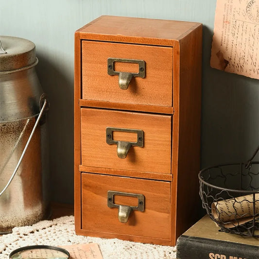 Retro Small Three Layers Wooden Organizer Storage Drawer