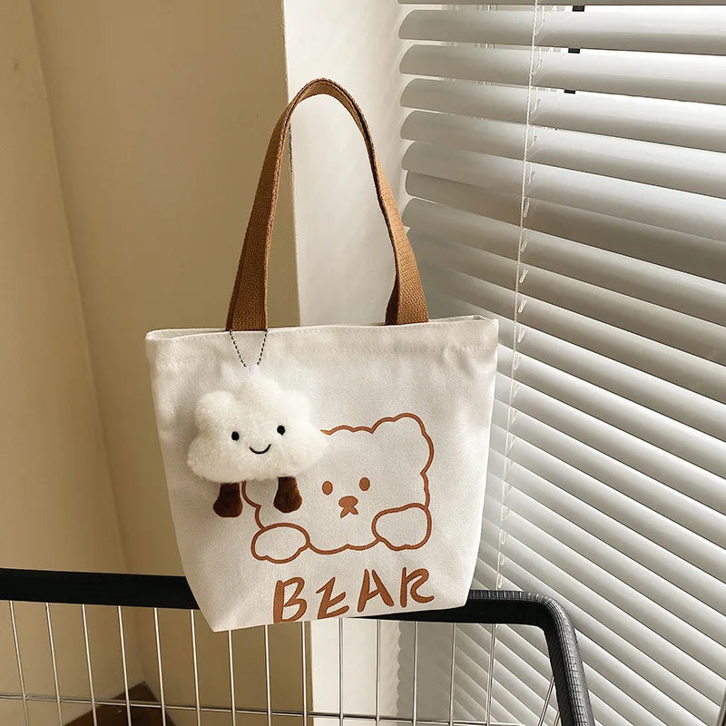 Small Canvas Bag - Cartoon Bear Lunch Box Tote