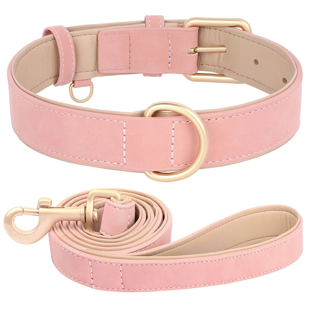 Soft Padded Dog Collar Leash Set PU Leather Pet Dog Collars Necklace With Walking Lead Rope Adjustable For Small Medium Dogs