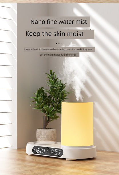 Nano Aroma Diffuser Humidifier with Wireless Phone Charger Clock Bluetooth Audio for Bedroom