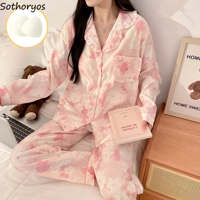 Pajama Sets with Chest Pads Women Aesthetic