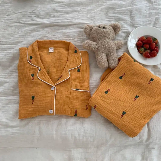 Cute Carrot Print Long Sleeve Pajamas Two-piece Set