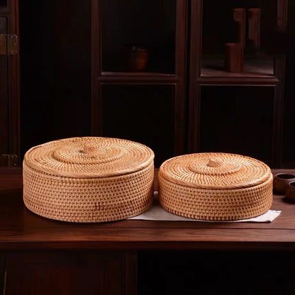 Handwoven Rattan Storage Box with Lid