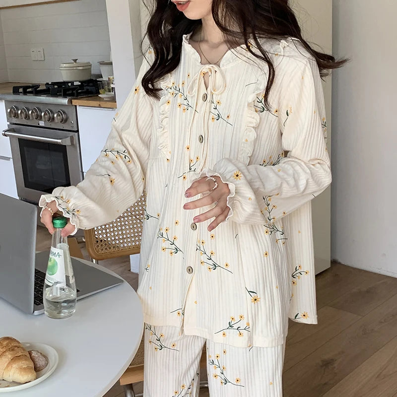 Spring Long Sleeve Cotton Print Pajama Sets