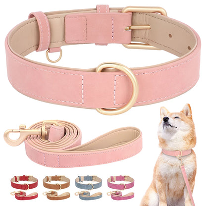 Soft Padded Dog Collar Leash Set PU Leather Pet Dog Collars Necklace With Walking Lead Rope Adjustable For Small Medium Dogs