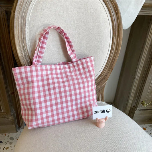 Vintage Plaid Small Cotton Tote