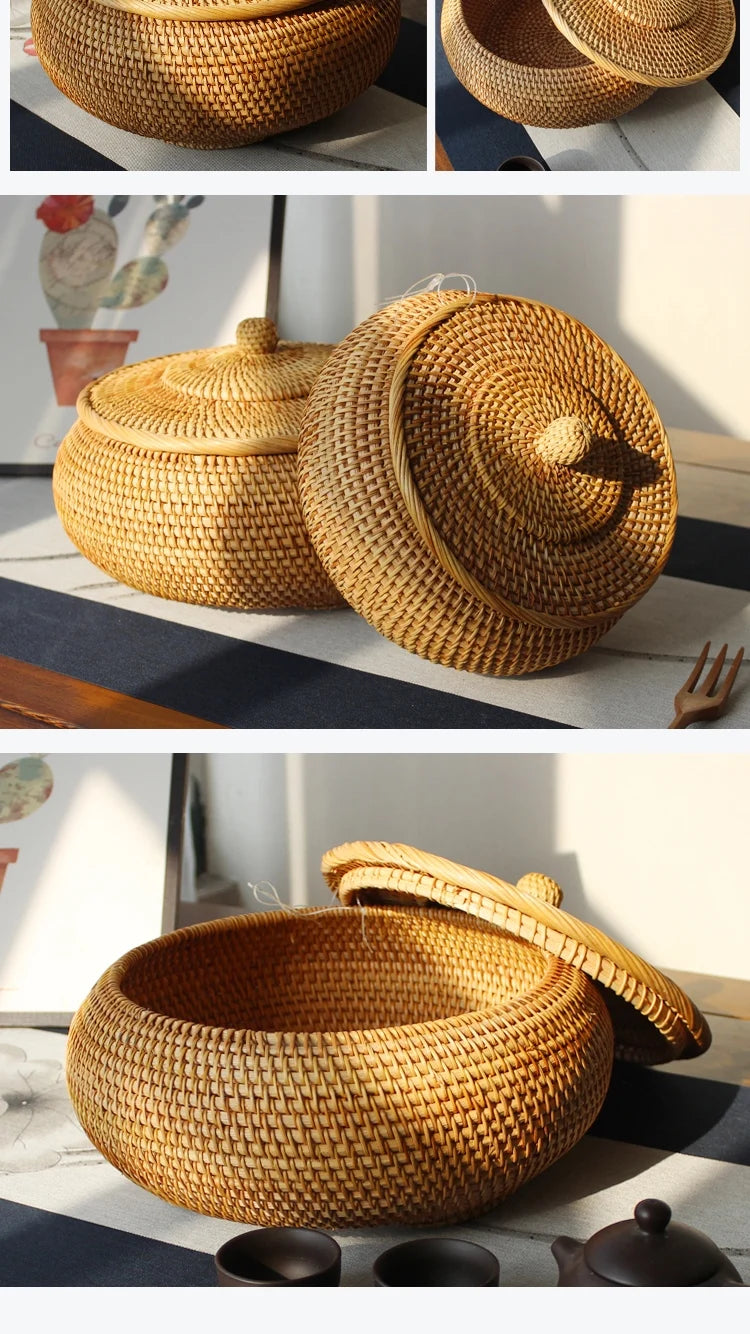 Handwoven Rattan Storage Box with Lid