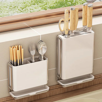 Kitchen Wall-mounted Multi-functional Kitchen Knife Holder Chopstick Cartridge Integrated Tool Storage Rack