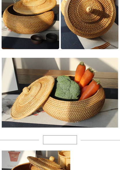 Handwoven Rattan Storage Box with Lid