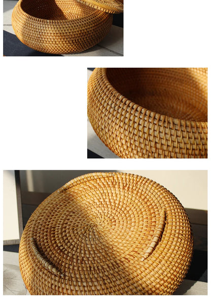 Handwoven Rattan Storage Box with Lid