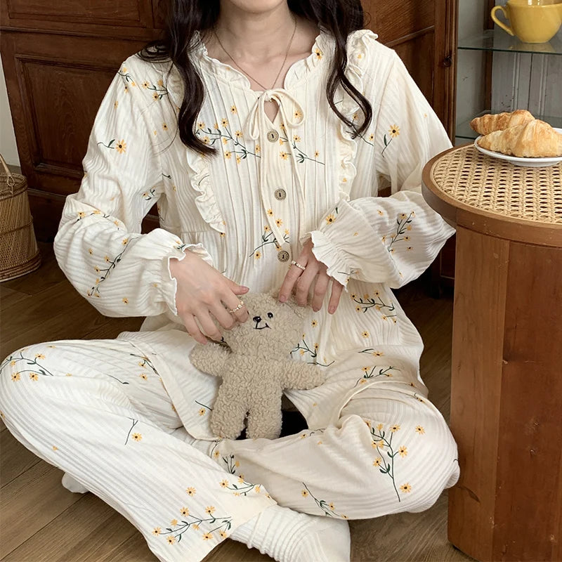 Spring Long Sleeve Cotton Print Pajama Sets