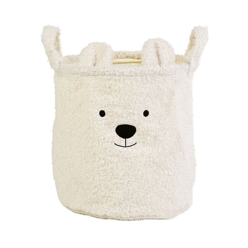 Cute Teddy Bear Folding Storage Basket - Soft Sherpa Organizer for Laundry, Toys, and Sundries