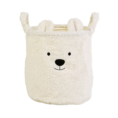 Cute Teddy Bear Folding Storage Basket - Soft Sherpa Organizer for Laundry, Toys, and Sundries