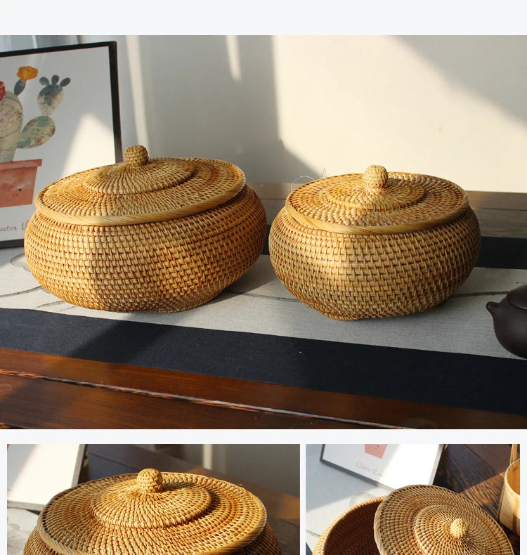 Handwoven Rattan Storage Box with Lid