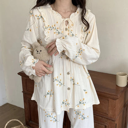 Spring Long Sleeve Cotton Print Pajama Sets