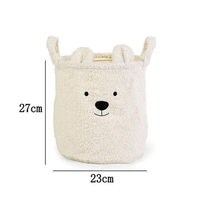 Cute Teddy Bear Folding Storage Basket - Soft Sherpa Organizer for Laundry, Toys, and Sundries