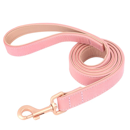 Soft Padded Dog Collar Leash Set PU Leather Pet Dog Collars Necklace With Walking Lead Rope Adjustable For Small Medium Dogs