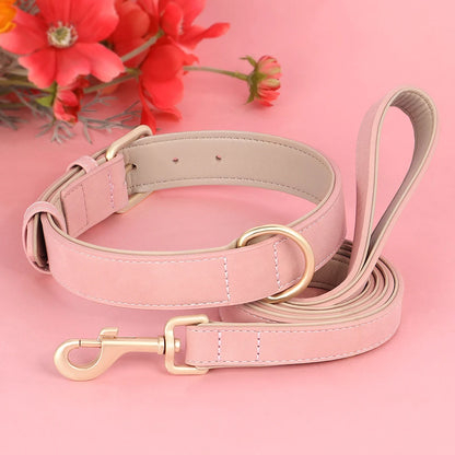 Soft Padded Dog Collar Leash Set PU Leather Pet Dog Collars Necklace With Walking Lead Rope Adjustable For Small Medium Dogs