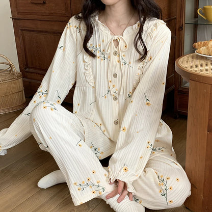 Spring Long Sleeve Cotton Print Pajama Sets