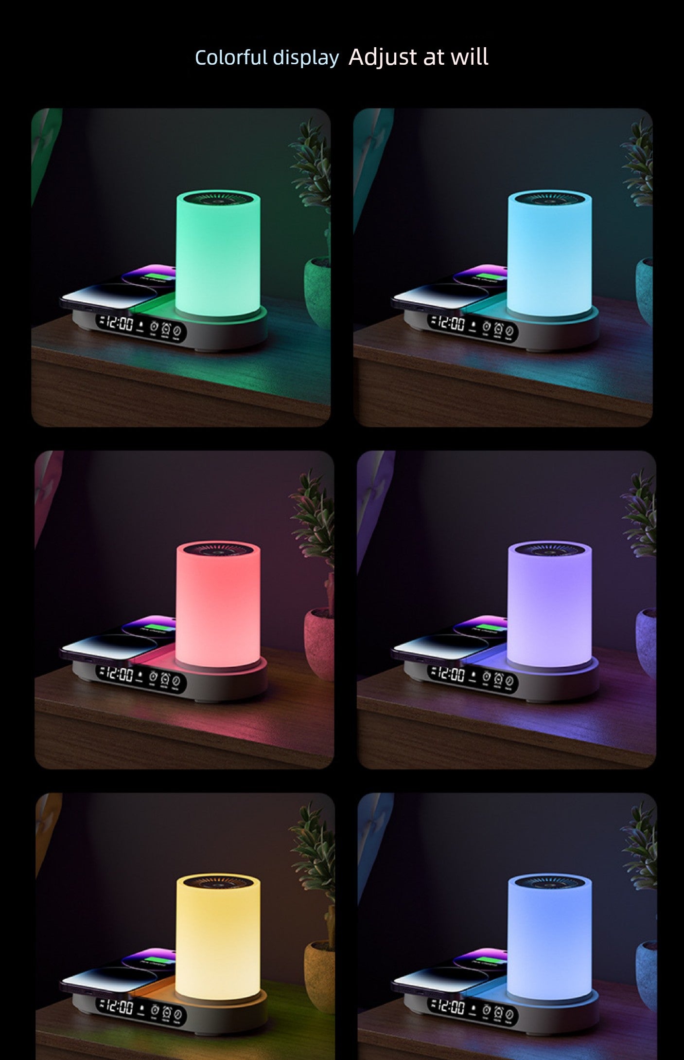 Nano Aroma Diffuser Humidifier with Wireless Phone Charger Clock Bluetooth Audio for Bedroom