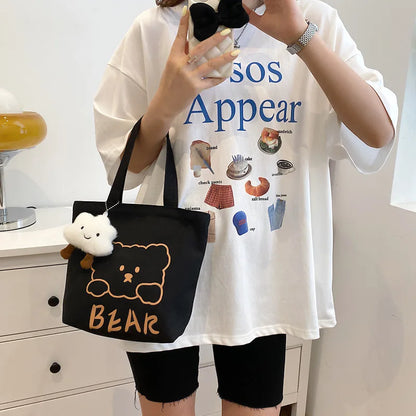 Small Canvas Bag - Cartoon Bear Lunch Box Tote