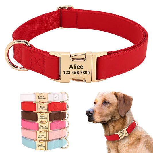 Customized Engraving Dog Leather Buckle Collars