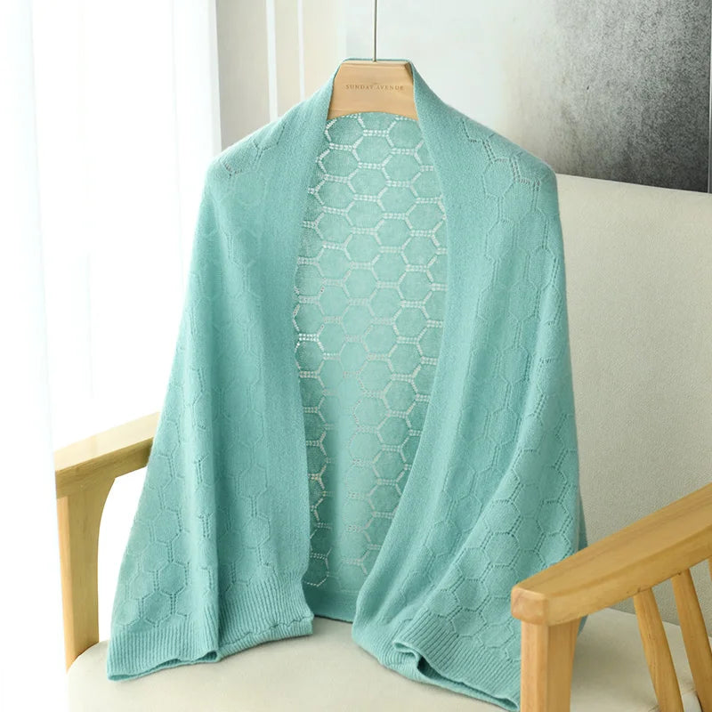 100% Merino Wool Shawl Cardigan - Women's Knitted Sweater for Spring and Autumn