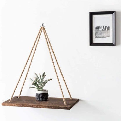 Hanging Macrame Floating Shelves - Triangle Rope Shelf with Natural Reclaimed Wood