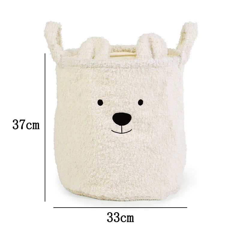 Cute Teddy Bear Folding Storage Basket - Soft Sherpa Organizer for Laundry, Toys, and Sundries