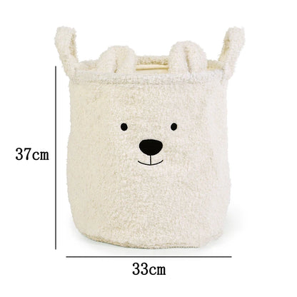 Cute Teddy Bear Folding Storage Basket - Soft Sherpa Organizer for Laundry, Toys, and Sundries