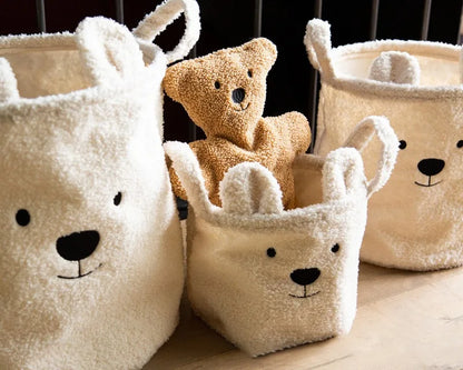 Cute Teddy Bear Folding Storage Basket - Soft Sherpa Organizer for Laundry, Toys, and Sundries