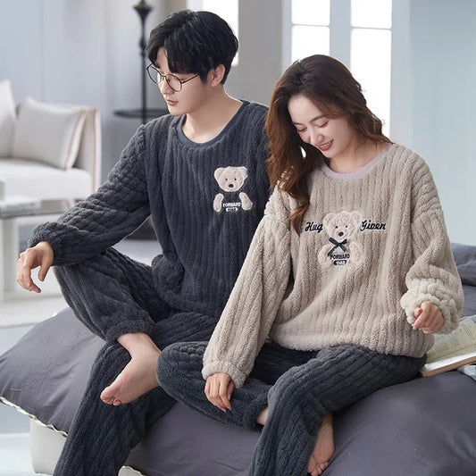 Winter Warm Flannel Pajama Set - Long Sleeve Matching Couples Sleepwear