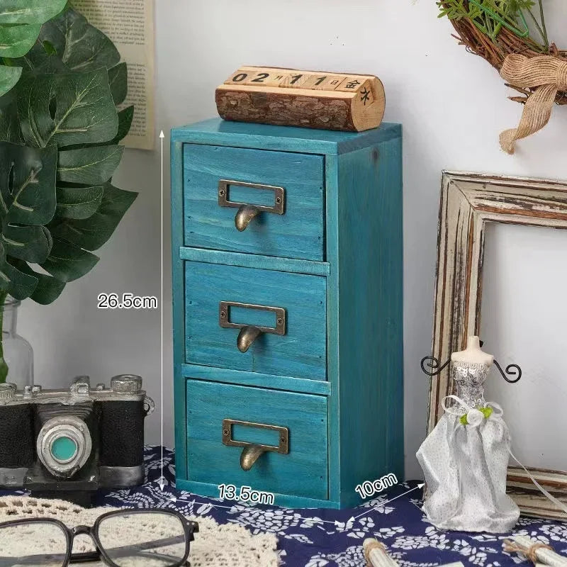 Retro Small Three Layers Wooden Organizer Storage Drawer