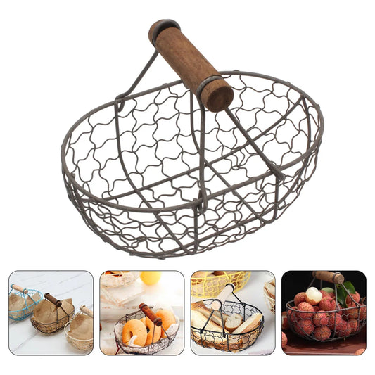 Metal Wire Basket with Handle - Egg, Fruit, Bread, and Vegetable Storage Container