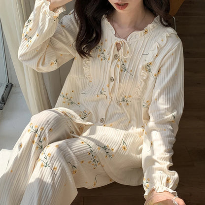 Spring Long Sleeve Cotton Print Pajama Sets