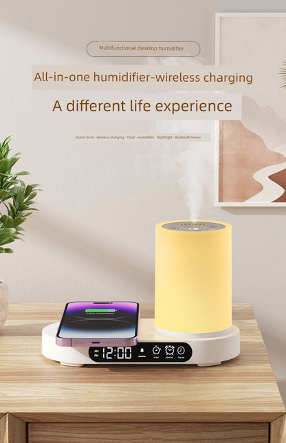 Nano Aroma Diffuser Humidifier with Wireless Phone Charger Clock Bluetooth Audio for Bedroom